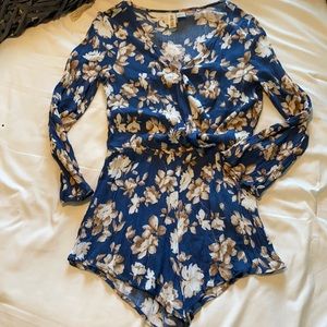 Blue floral crepe romper